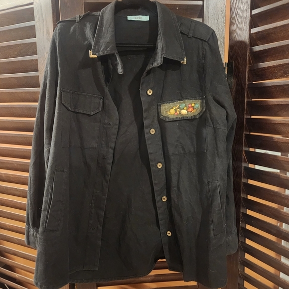 Karlie Jackets & Blazers - Karlie Black Shirt Jacket with Colorful Pocket 2BB